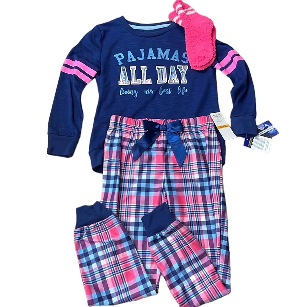 Max & Olivia Little Girls 3 Piece Top Pajama and Socks Set